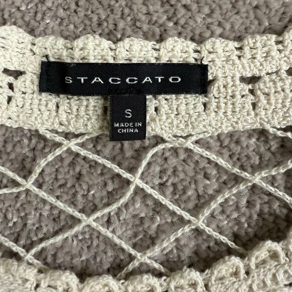 Crochet Embroidered Bohemian Tank Top Size S Sage Green Cream Sleeveless Blouse - Picture 4 of 4